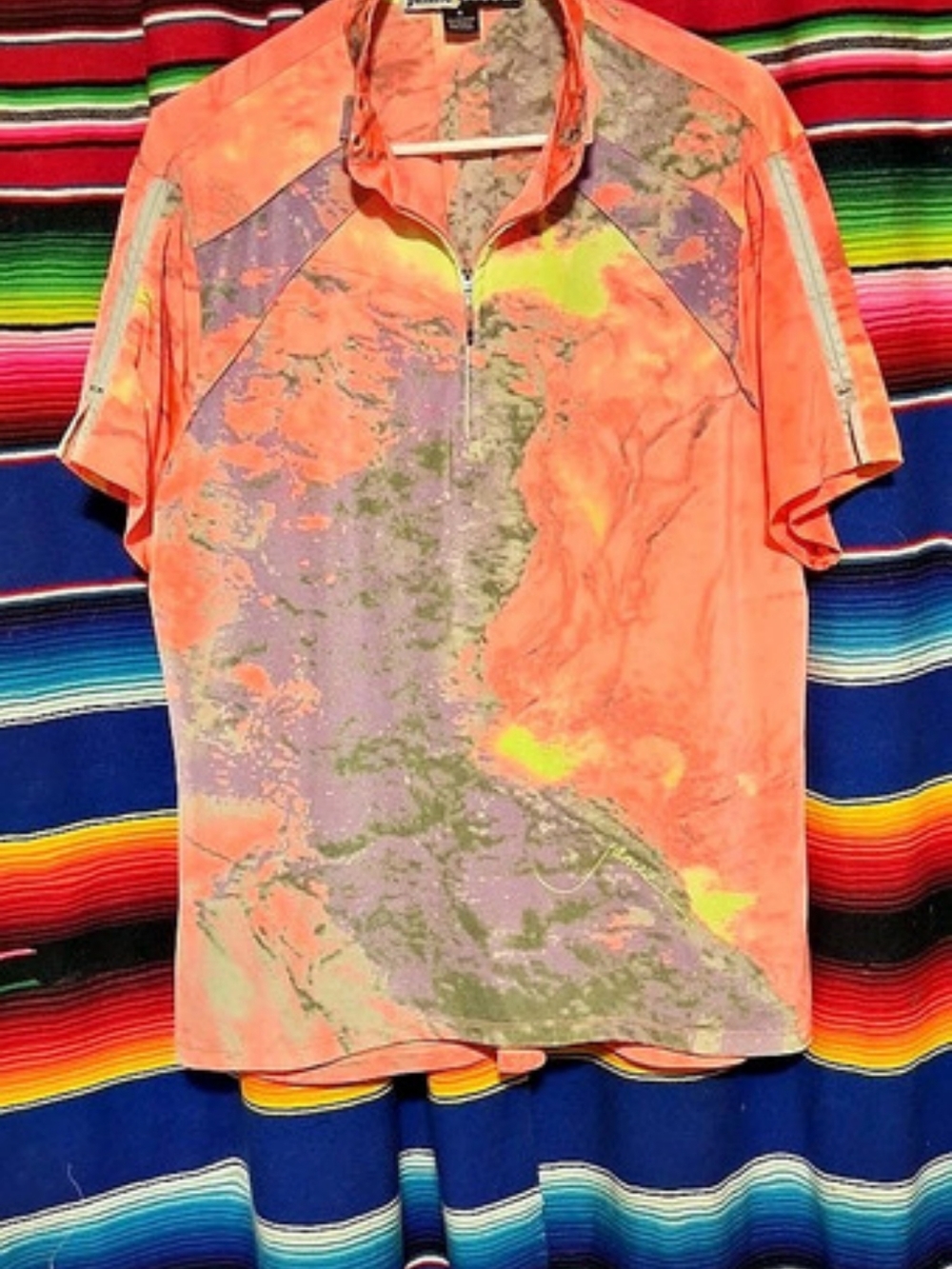 Jamie Sadock Abstract Short Sleeve Top Orange & Green XL